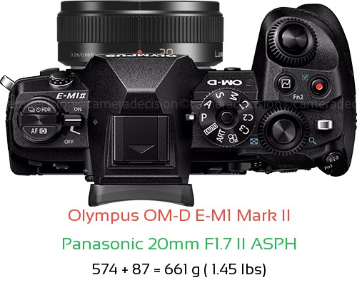 Olympus E-M1 II with Panasonic 20mm F1.7 II ASPH Lens Size