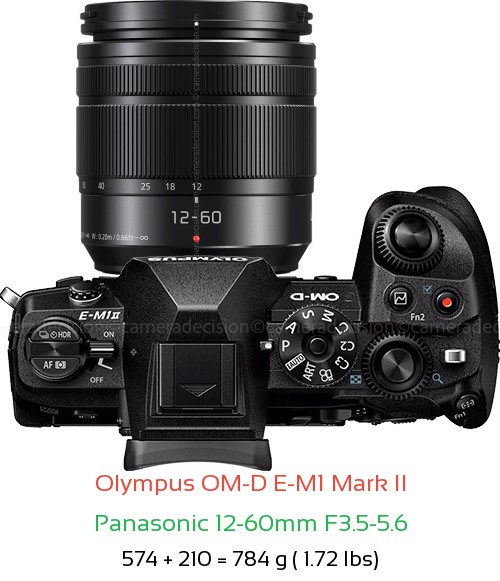 Olympus E-M1 II with Panasonic 12-60mm F3.5-5.6 Lens Size