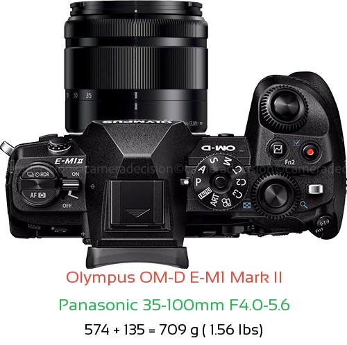 Olympus E-M1 II with Panasonic 35-100mm F4.0-5.6 Lens Size