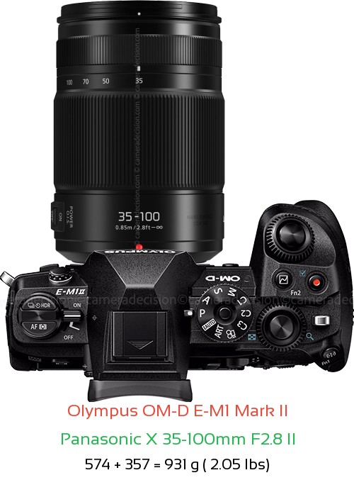 Olympus E-M1 II with Panasonic X 35-100mm F2.8 II Lens Size