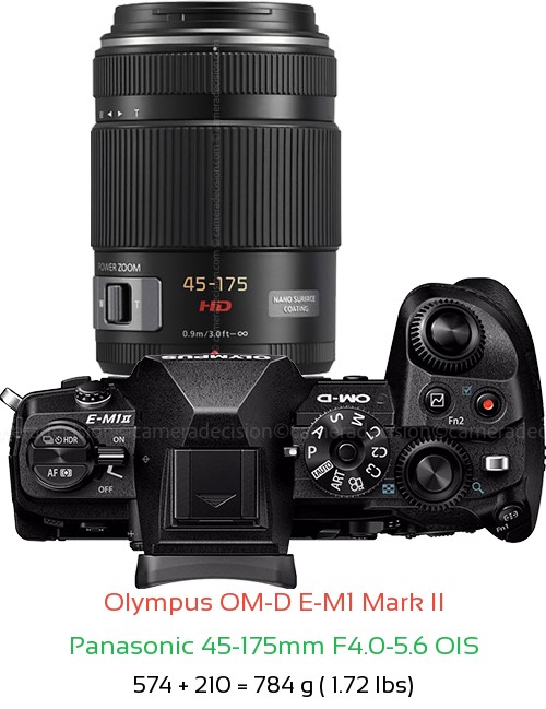 Olympus E-M1 II with Panasonic 45-175mm F4.0-5.6 OIS Lens Size