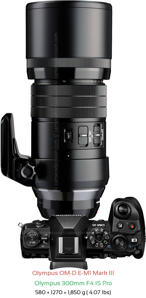 Olympus E-M1 III with Olympus 300mm F4 IS Pro Lens Size