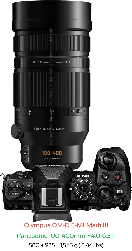 Olympus E-M1 III with Panasonic 100-400mm F4.0-6.3 II Lens Size