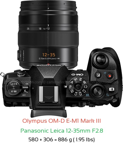 Olympus E-M1 III with Panasonic Leica 12-35mm F2.8 Lens Size