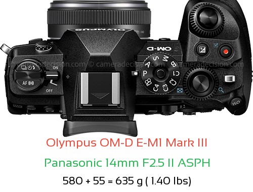 Olympus E-M1 III with Panasonic 14mm F2.5 II ASPH Lens Size