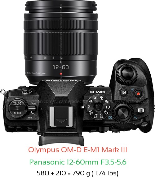 Olympus E-M1 III with Panasonic 12-60mm F3.5-5.6 Lens Size