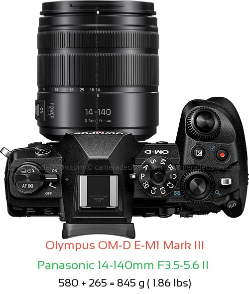 Olympus E-M1 III with Panasonic 14-140mm F3.5-5.6 II  Lens Size