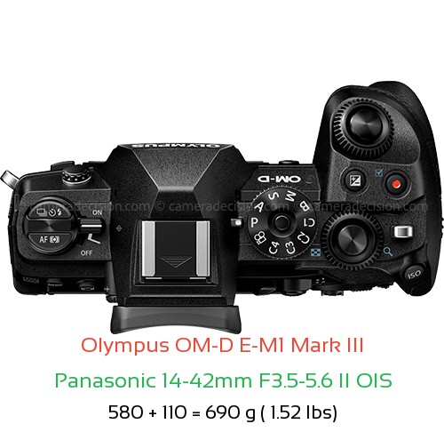 Olympus E-M1 III with Panasonic 14-42mm F3.5-5.6 II OIS Lens Size