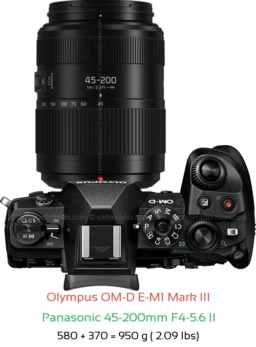 Olympus E-M1 III with Panasonic 45-200mm F4-5.6 II Lens Size