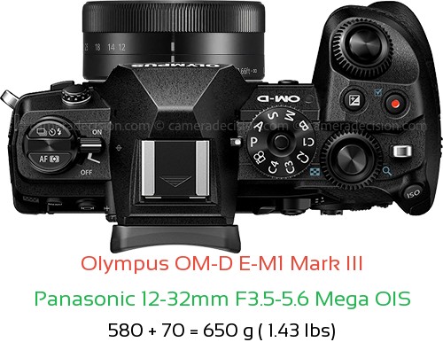 Olympus E-M1 III with Panasonic 12-32mm F3.5-5.6 Mega OIS Lens Size