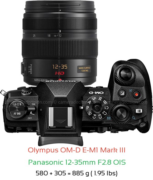 Olympus E-M1 III with Panasonic 12-35mm F2.8 OIS Lens Size