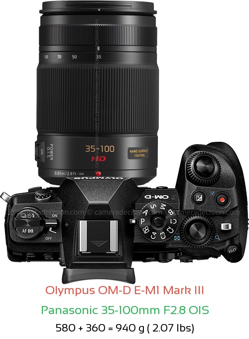 Olympus E-M1 III with Panasonic 35-100mm F2.8 OIS Lens Size