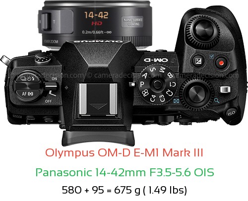 Olympus E-M1 III with Panasonic 14-42mm F3.5-5.6 OIS Lens Size