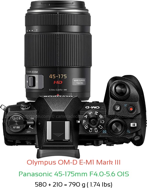 Olympus E-M1 III with Panasonic 45-175mm F4.0-5.6 OIS Lens Size