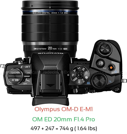 Olympus E-M1 with OM ED 20mm F1.4 Pro Lens Size