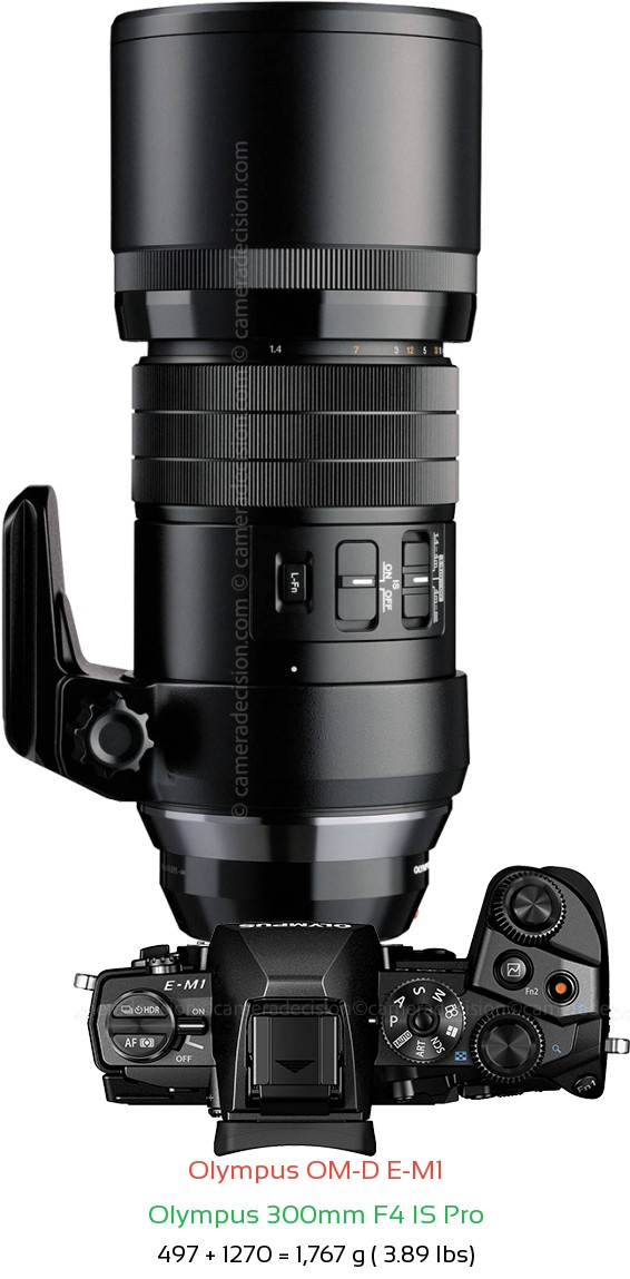 Olympus E-M1 with Olympus 300mm F4 IS Pro Lens Size