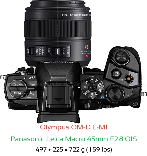 Olympus E-M1 with Panasonic Leica Macro 45mm F2.8 OIS Lens Size