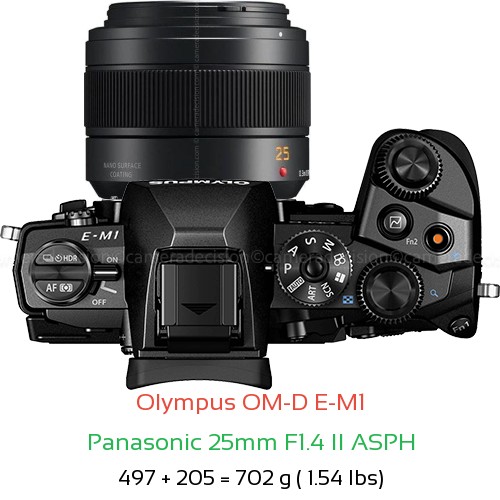 Olympus E-M1 with Panasonic 25mm F1.4 II ASPH Lens Size