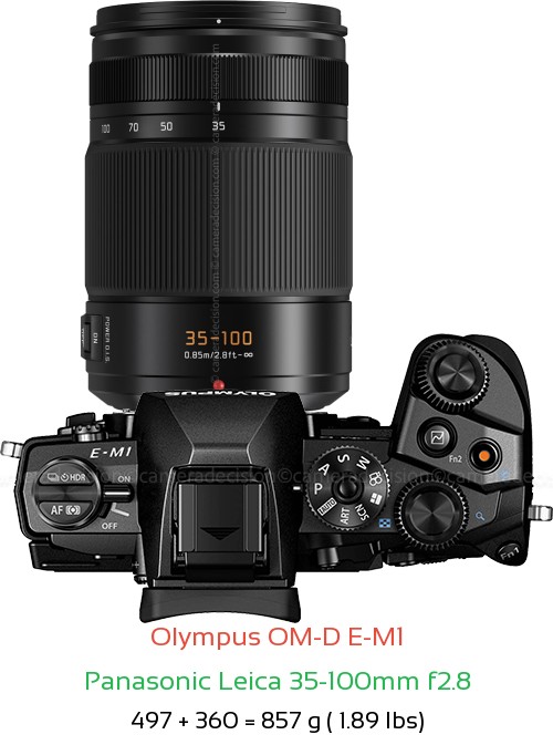 Olympus E-M1 with Panasonic Leica 35-100mm f2.8 Lens Size