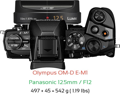 Olympus E-M1 with Panasonic 12.5mm / F12 Lens Size