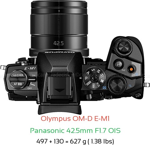 Olympus E-M1 with Panasonic 42.5mm F1.7 OIS Lens Size