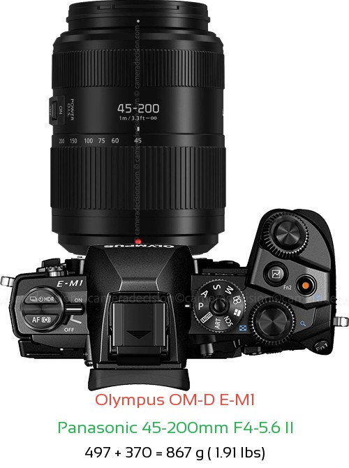 Olympus E-M1 with Panasonic 45-200mm F4-5.6 II Lens Size