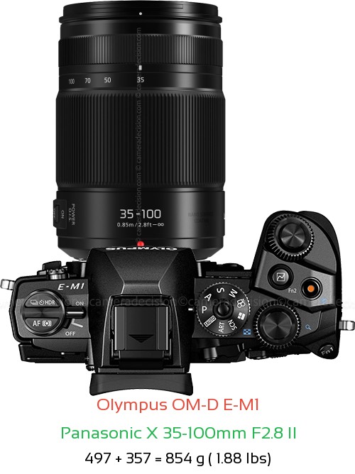 Olympus E-M1 with Panasonic X 35-100mm F2.8 II Lens Size