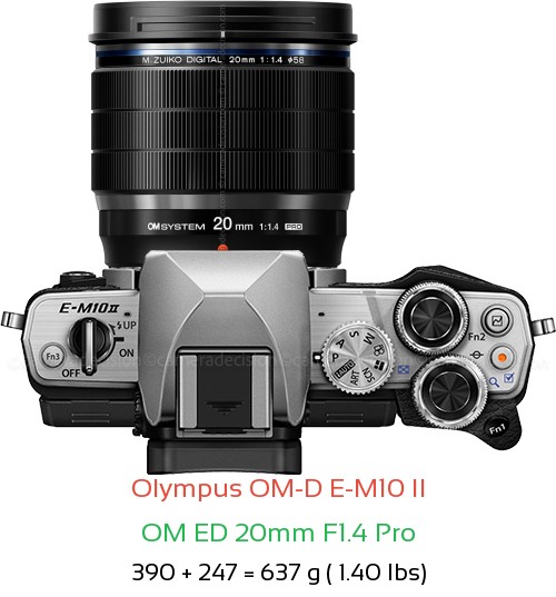Olympus E-M10 II with OM ED 20mm F1.4 Pro Lens Size