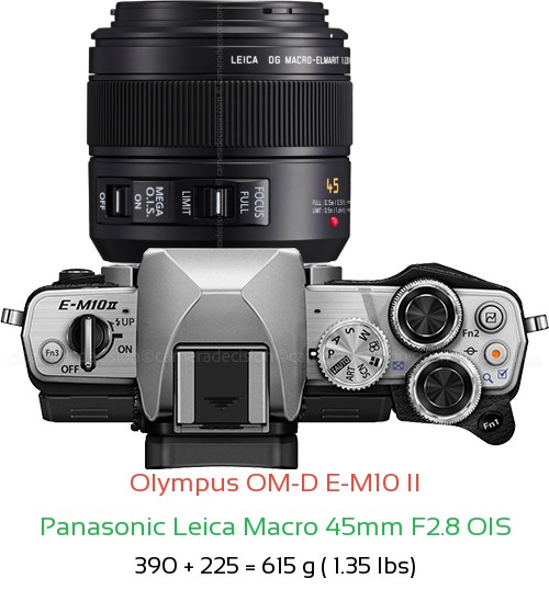 Olympus E-M10 II with Panasonic Leica Macro 45mm F2.8 OIS Lens Size