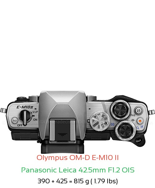 Olympus E-M10 II with Panasonic Leica 42.5mm F1.2 OIS Lens Size