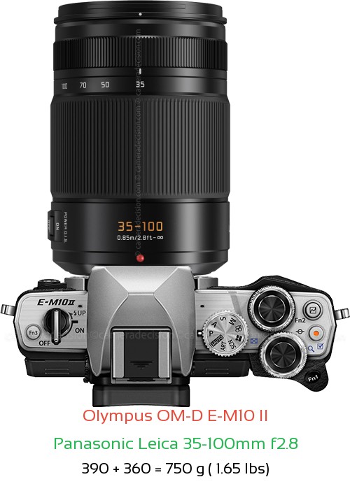 Olympus E-M10 II with Panasonic Leica 35-100mm f2.8 Lens Size