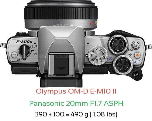 Olympus E-M10 II with Panasonic 20mm F1.7 ASPH Lens Size