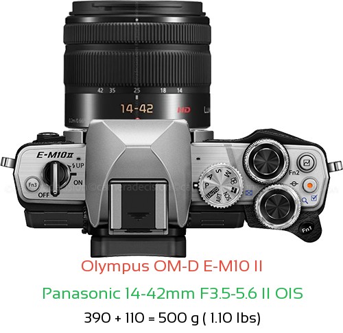Olympus E-M10 II with Panasonic 14-42mm F3.5-5.6 II OIS Lens Size