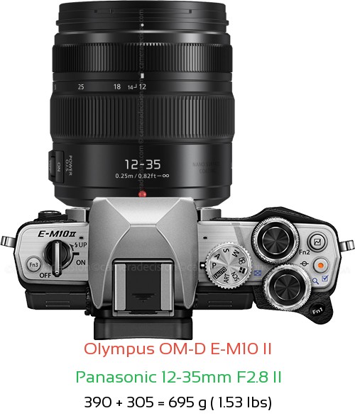 Olympus E-M10 II with Panasonic 12-35mm F2.8 II Lens Size
