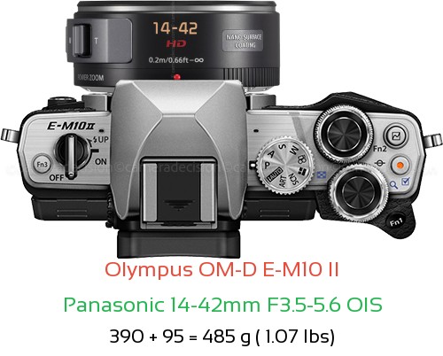Olympus E-M10 II with Panasonic 14-42mm F3.5-5.6 OIS Lens Size