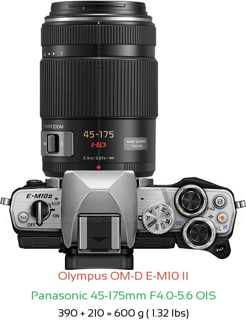 Olympus E-M10 II with Panasonic 45-175mm F4.0-5.6 OIS Lens Size
