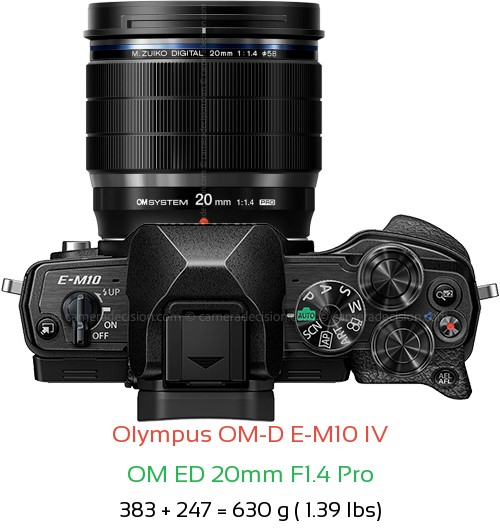 Olympus E-M10 IV with OM ED 20mm F1.4 Pro Lens Size