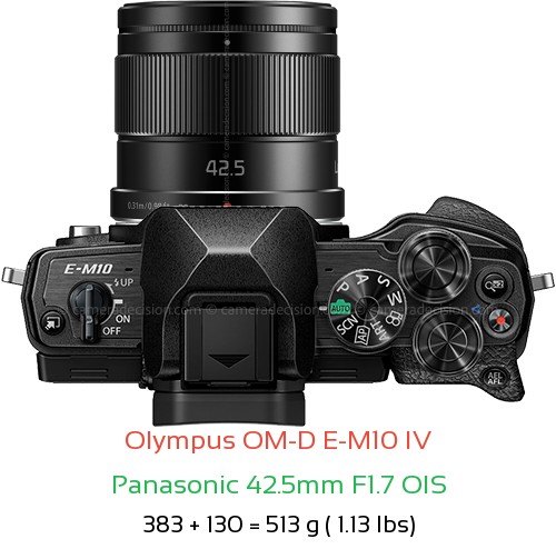 Olympus E-M10 IV with Panasonic 42.5mm F1.7 OIS Lens Size