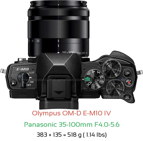 Olympus E-M10 IV with Panasonic 35-100mm F4.0-5.6 Lens Size