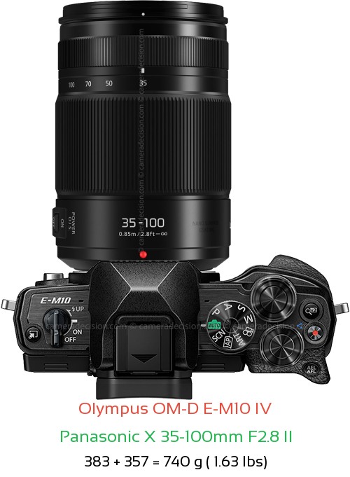 Olympus E-M10 IV with Panasonic X 35-100mm F2.8 II Lens Size
