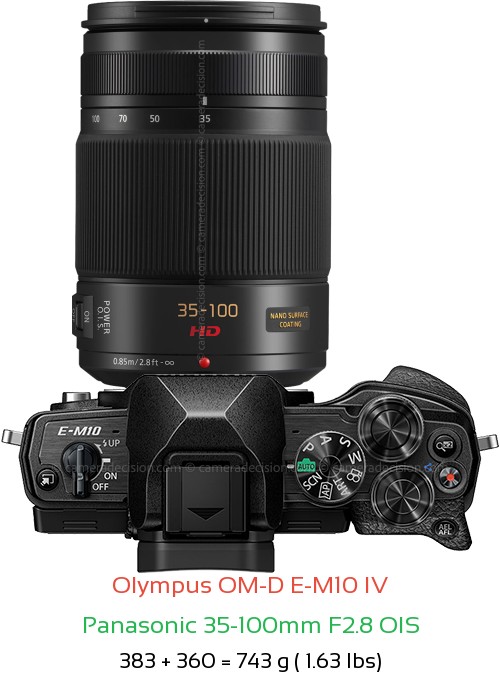 Olympus E-M10 IV with Panasonic 35-100mm F2.8 OIS Lens Size