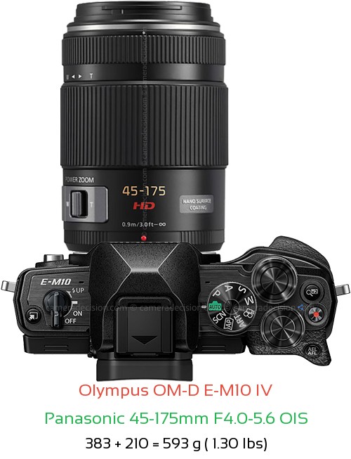 Olympus E-M10 IV with Panasonic 45-175mm F4.0-5.6 OIS Lens Size