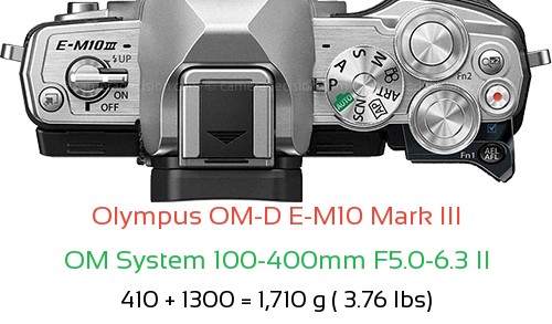 Olympus E-M10 III with OM System 100-400mm F5.0-6.3 II Lens Size