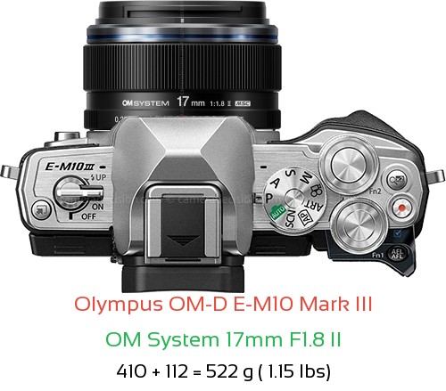 Olympus E-M10 III with OM System 17mm F1.8 II Lens Size
