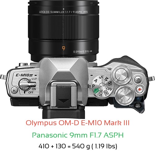 Olympus E-M10 III with Panasonic 9mm F1.7 ASPH Lens Size