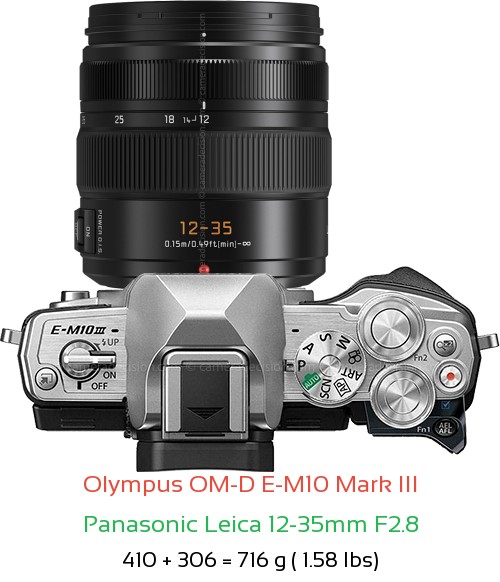 Olympus E-M10 III with Panasonic Leica 12-35mm F2.8 Lens Size