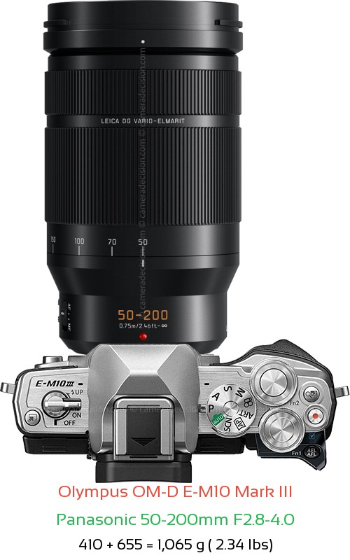 Olympus E-M10 III with Panasonic 50-200mm F2.8-4.0 Lens Size