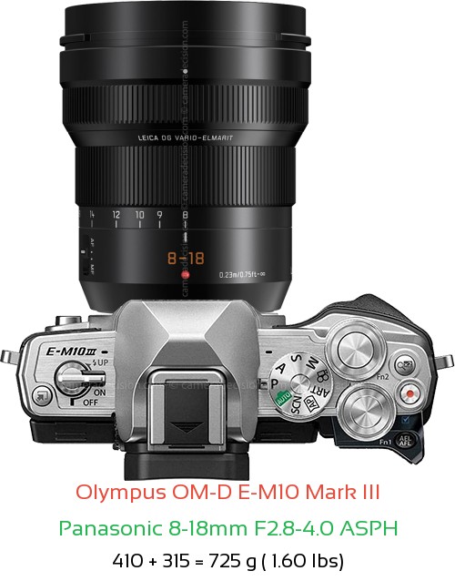 Olympus E-M10 III with Panasonic 8-18mm F2.8-4.0 ASPH Lens Size