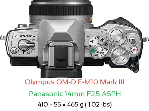 Olympus E-M10 III with Panasonic 14mm F2.5 ASPH Lens Size