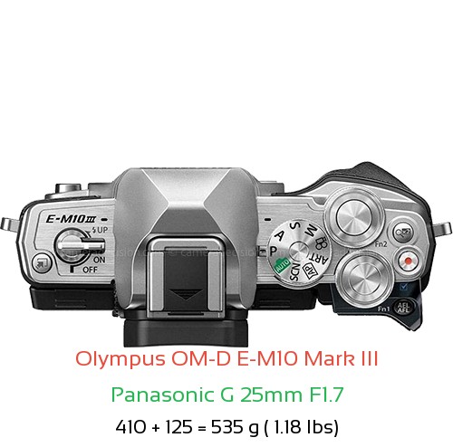 Olympus E-M10 III with Panasonic G 25mm F1.7 Lens Size